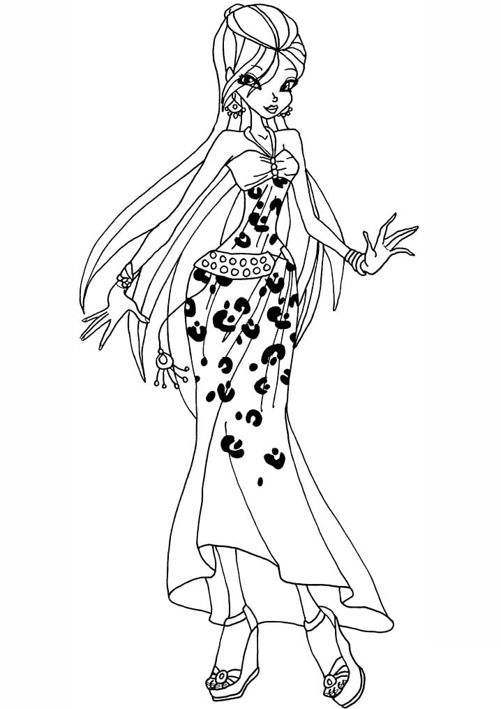 Desenho de Flora da Clube Winx em Ação para Colorir