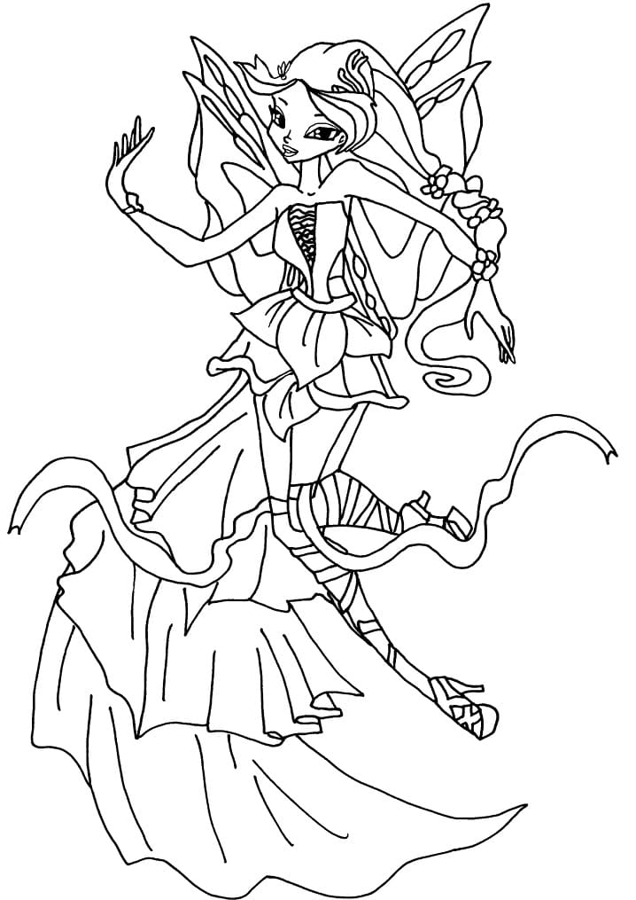 Desenho de Flora da Clube Winx Transformada para Colorir