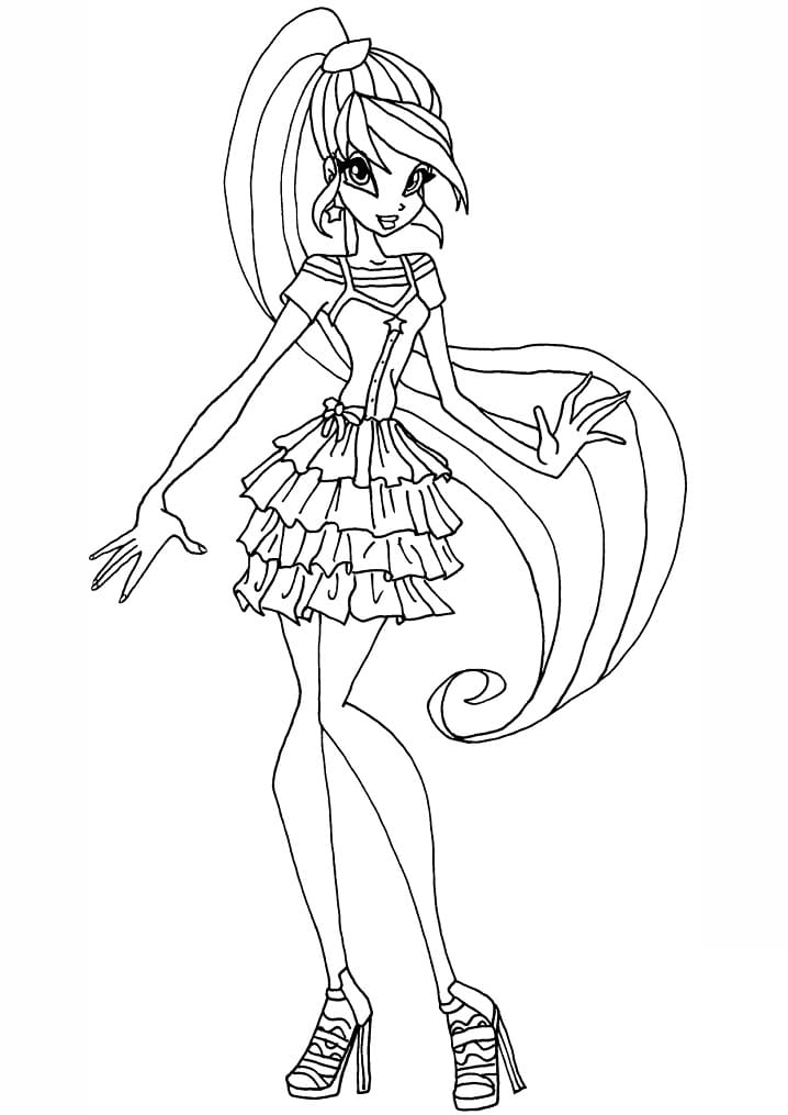 Desenho de Stella da Clube Winx em Ação para Colorir