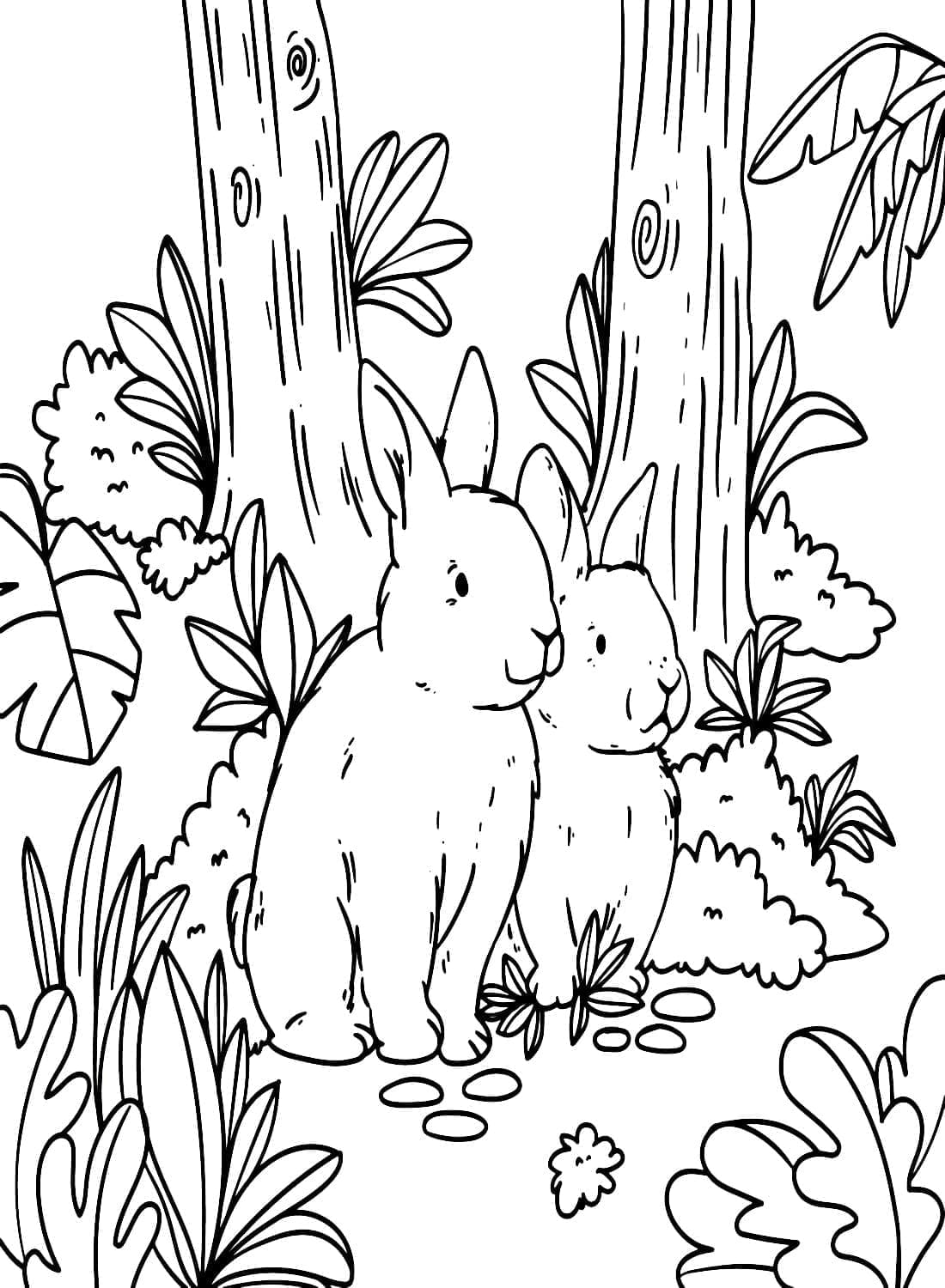 Desenho de Casal de Coelhos para Colorir