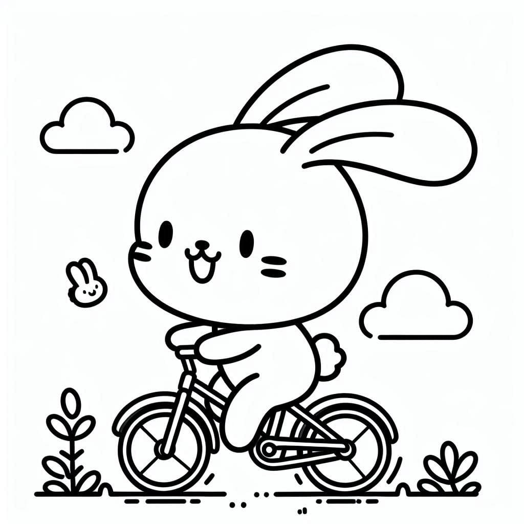 Desenho de Coelho Fofo em uma Bicicleta para Colorir