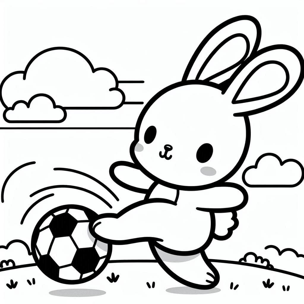 Desenho de Coelho Jogando Futebol para Colorir