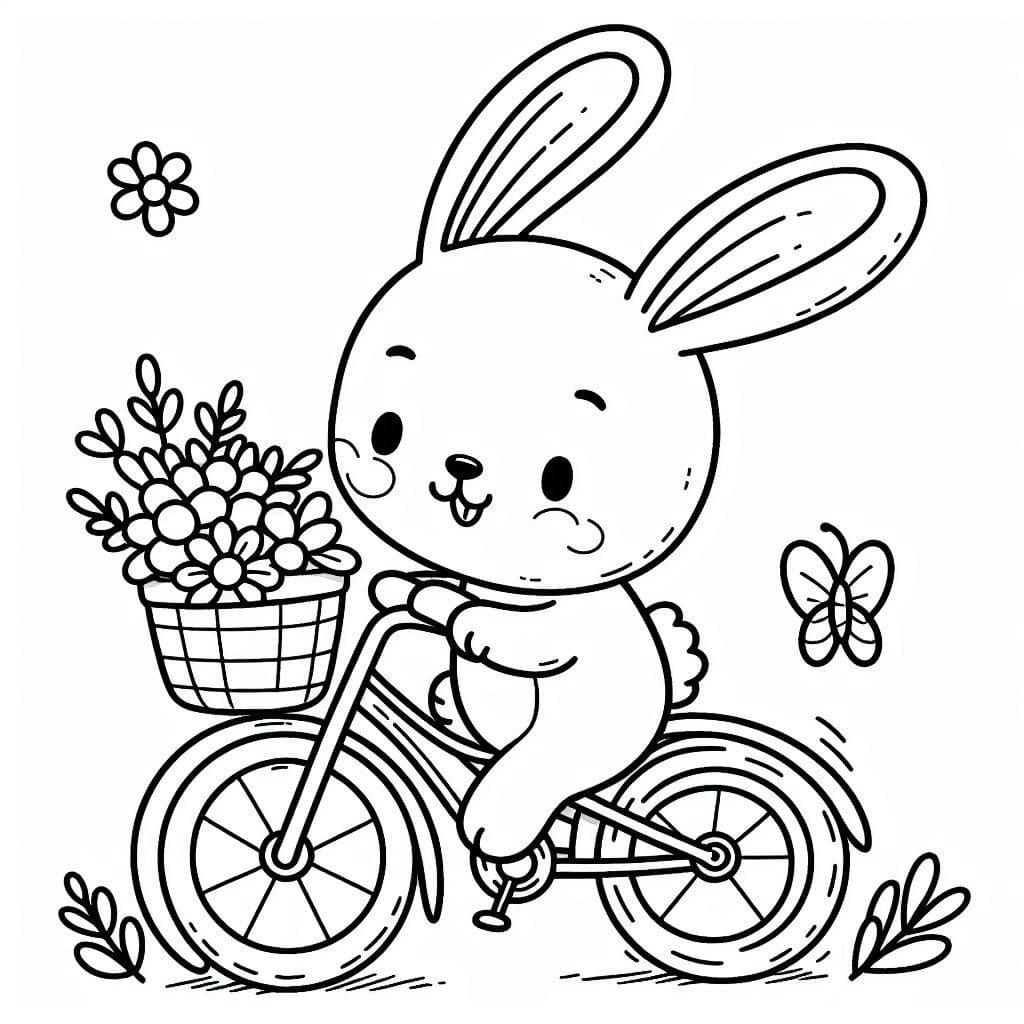Desenho de Coelho em uma Bicicleta para Colorir