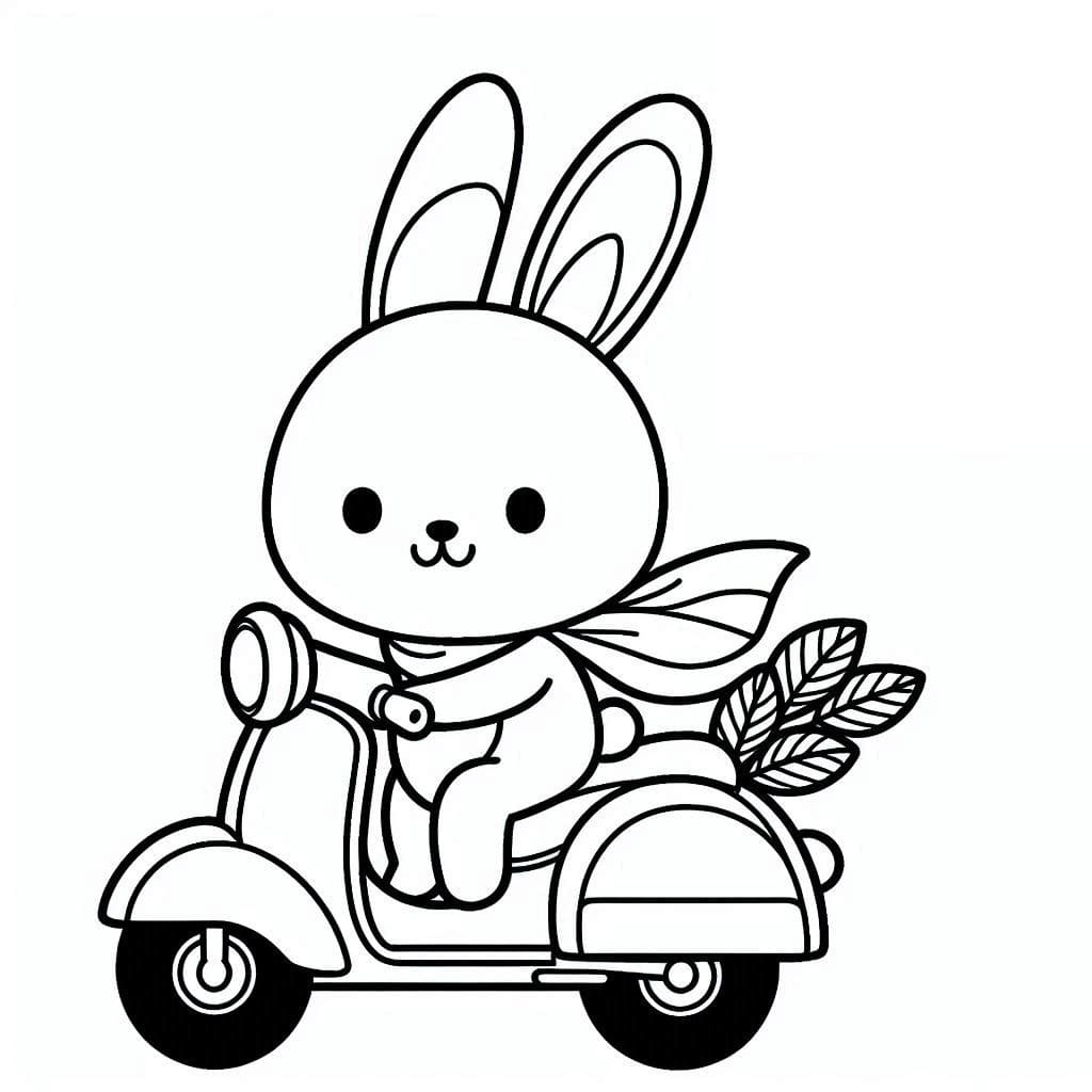 Desenho de Coelho em uma Moto para Colorir
