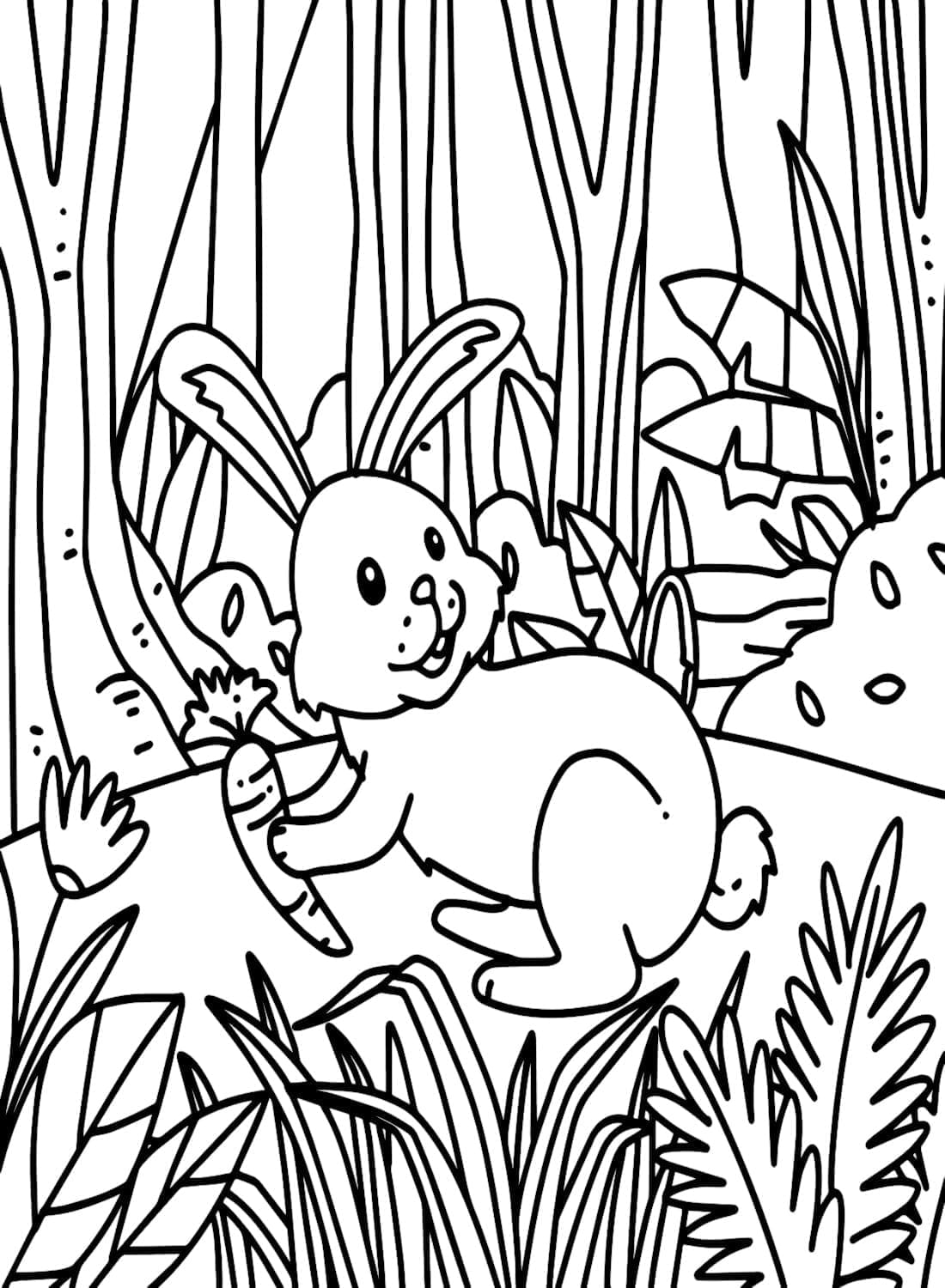 Desenho de Coelho na Floresta para Colorir