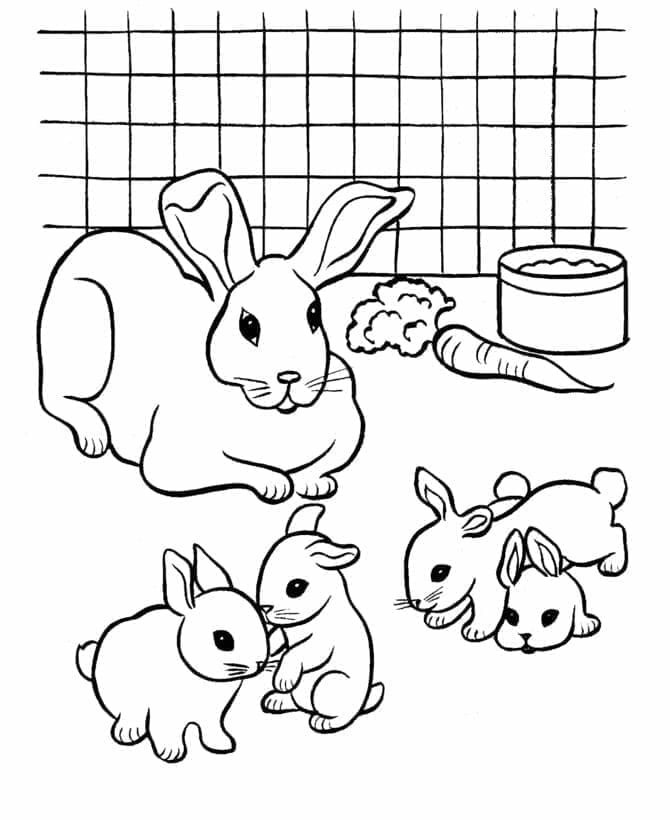Desenho de Família de Coelhos para Colorir