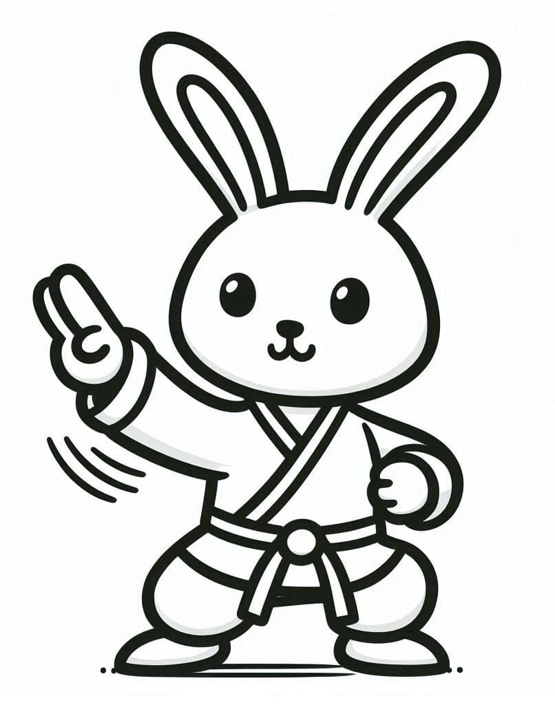Desenho de um Coelho de Karate para Colorir