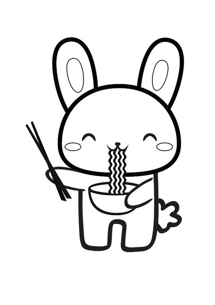 Desenho de Coelho Comendo Macarrão Imprimivel Pdf para Colorir