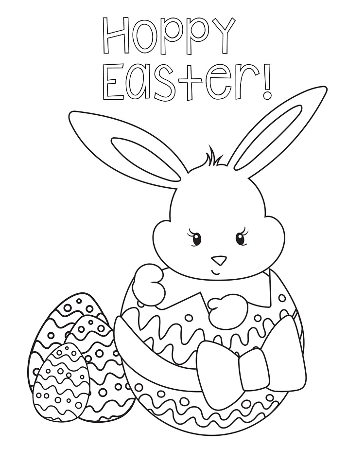 Desenho de Coelho de Páscoa com Ovos para Pintar Grátis