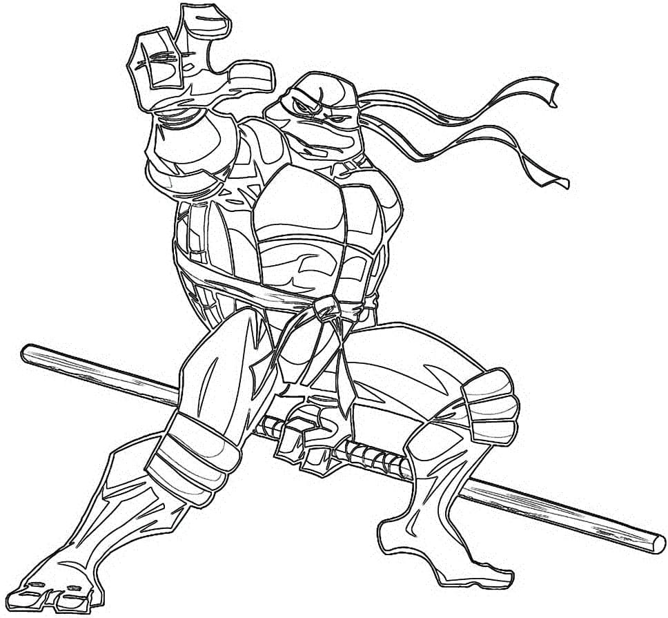Desenho de Donatello Tartarugas Ninja com Bastão para Imprimir