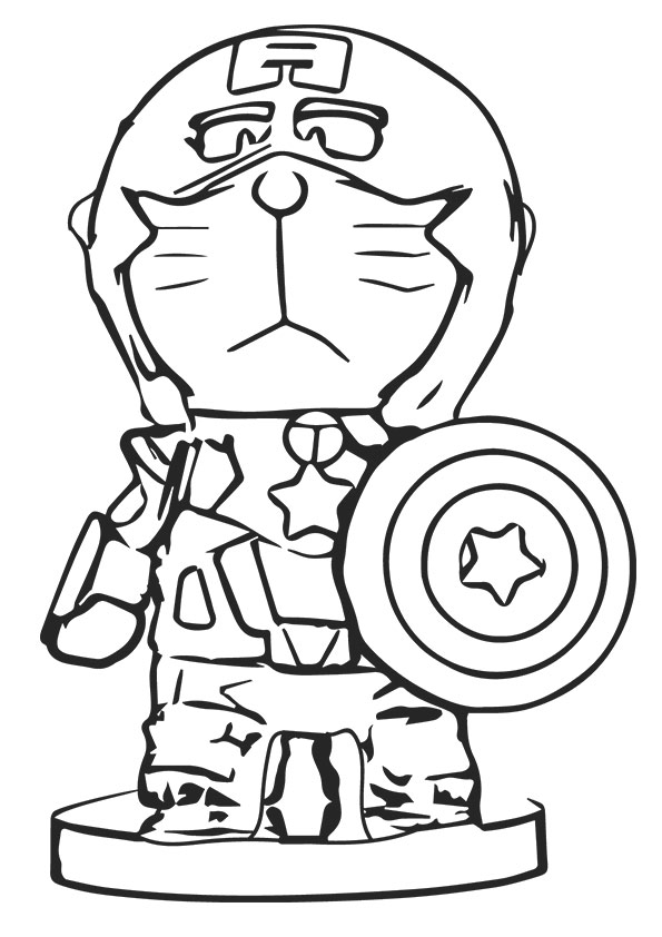 Desenho de Doraemon Capitão América para Colorir