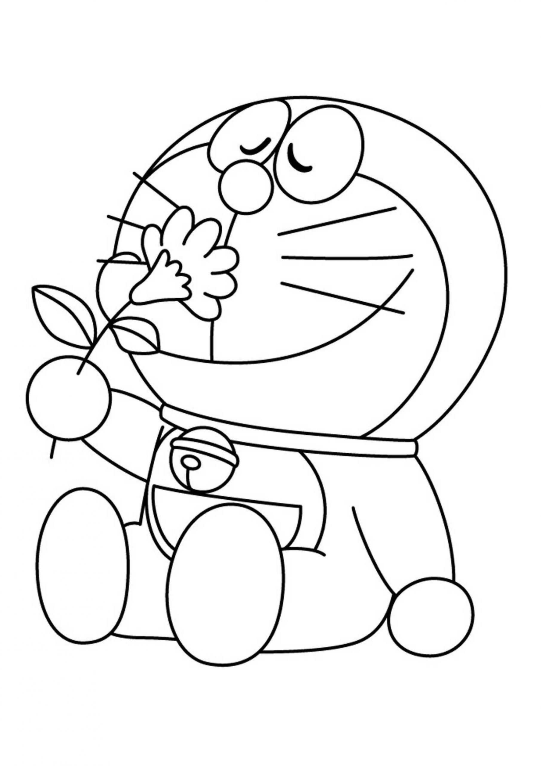 Desenho de Doraemon com Linda Flor para Colorir Pdf