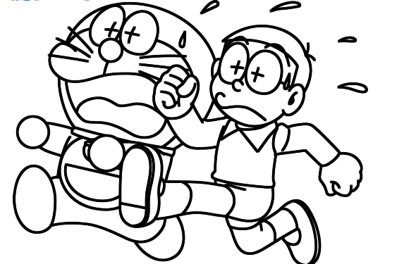 Desenho de Doraemon Correndo para Baixar e Pintar
