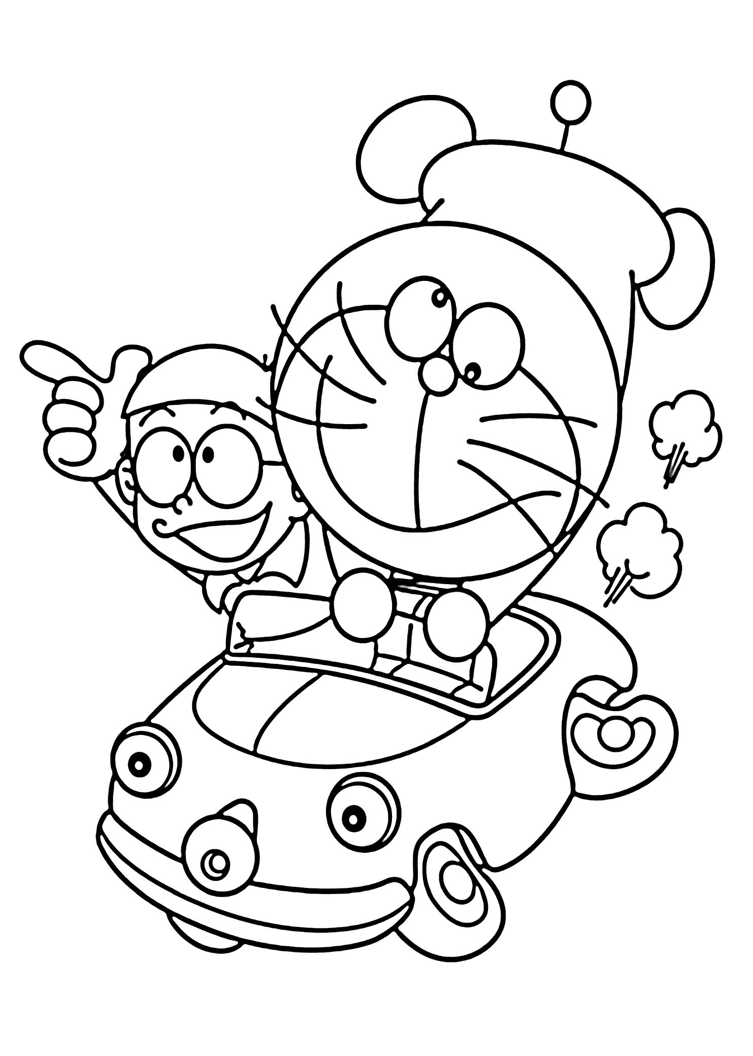 Desenho de Doraemon Dirigindo Carrinho de Brinquedo para Colorir