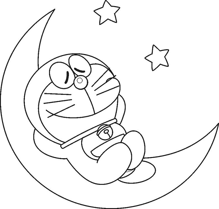 Desenho de Doraemon Dormindo na Lua para Colorir Pdf