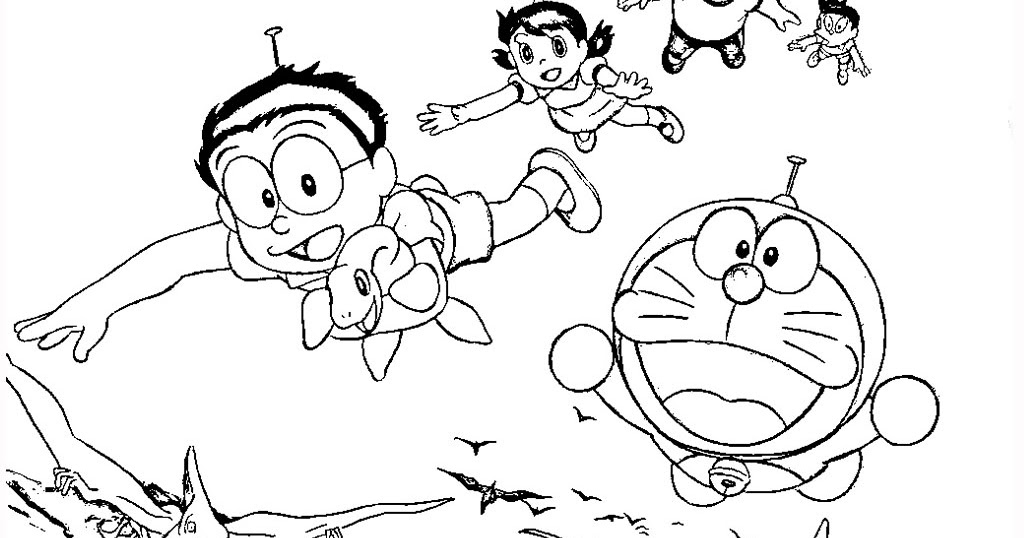 Desenho de Doraemon e Amigos Aventurá no Espaço para Colorir