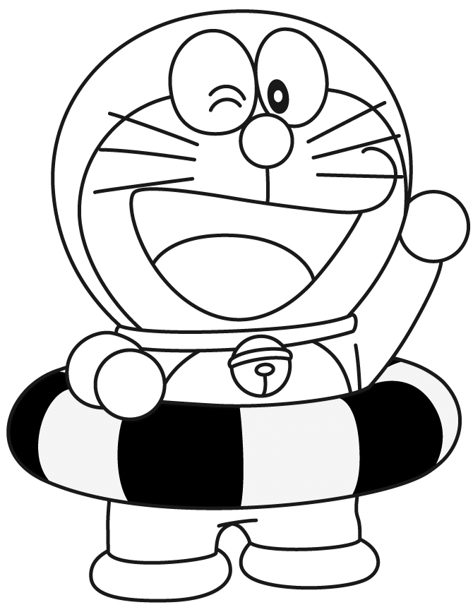 Desenho de Doraemon na Praia para Colorir
