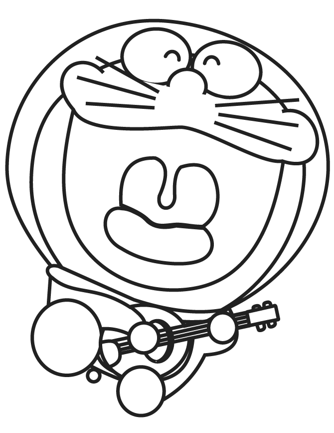 Desenho Fofo de Doraemon Tocando Ukulele para Colorir