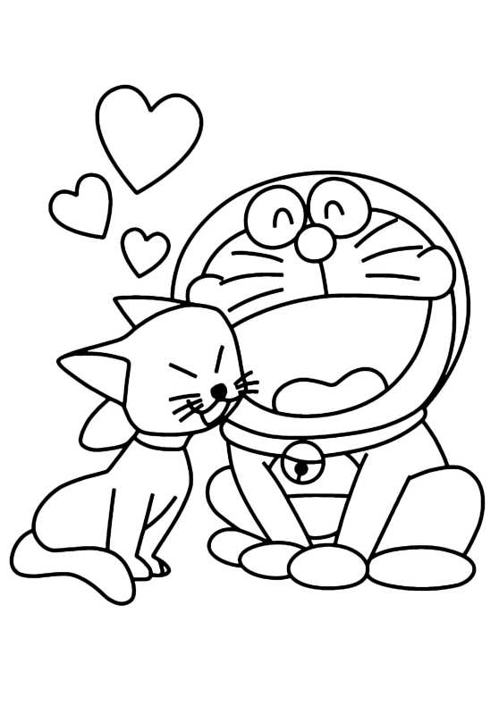 Desenho Imprimivel de Doraemon com Gato para Colorir