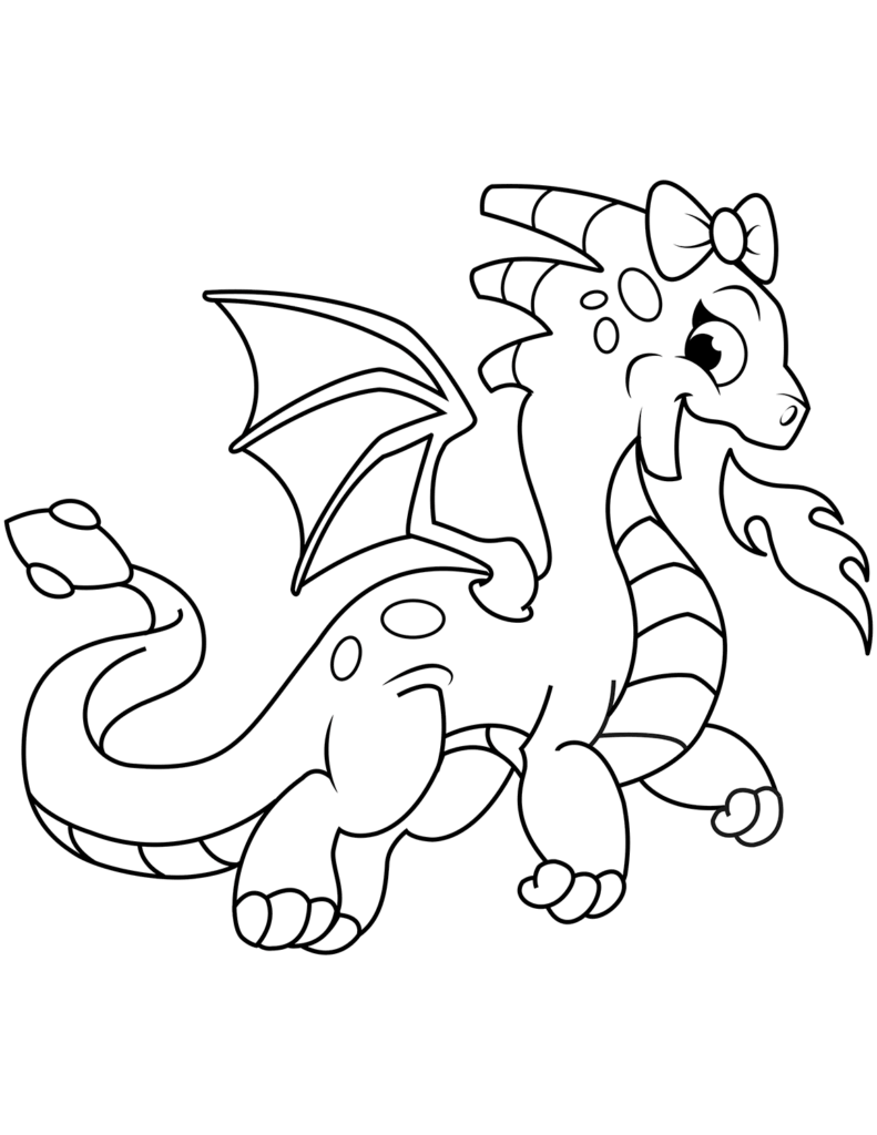 Desenho de Dragão Fofo Lançando Chamas para Colorir Pdf