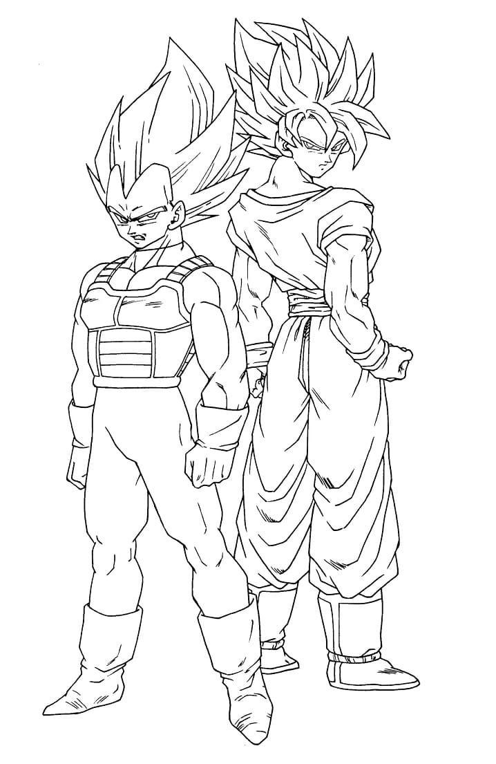 Desenho Vegetá e Son Goku para Colorir