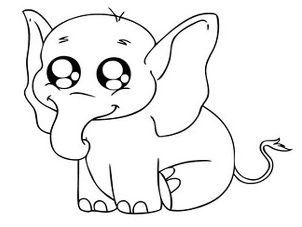 Desenho de Elefante Kawaii para Colorir