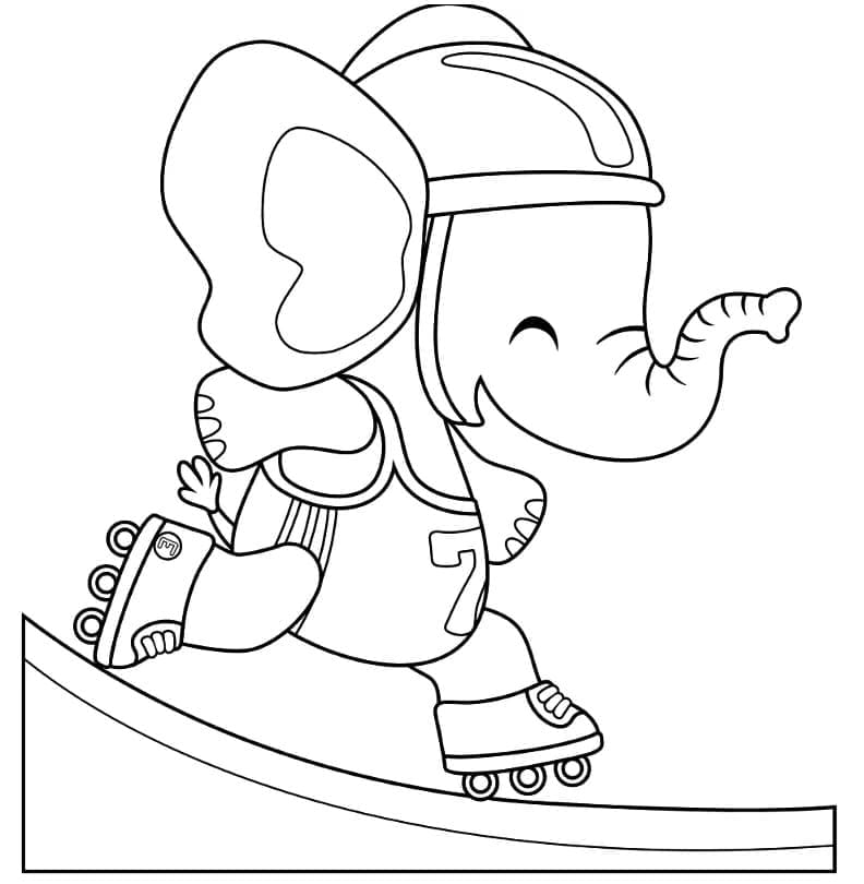 Desenho de Elefante Patinador para Colorir
