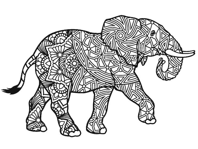 Desenho de Elefante Zentangle para Colorir