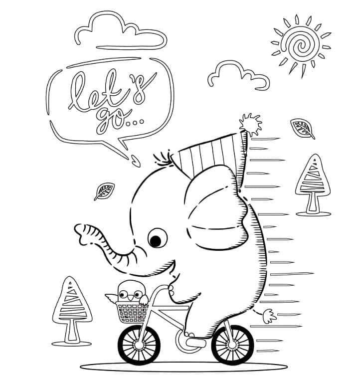 Desenho de Elefante em uma Bicicleta para Colorir