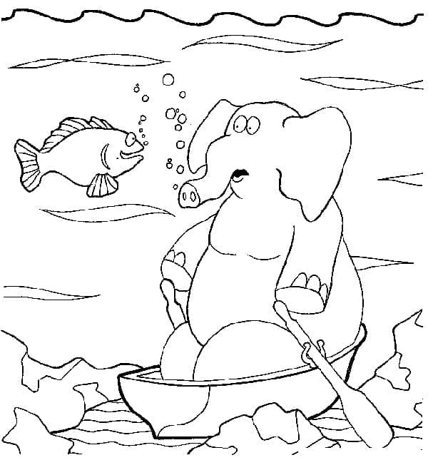Desenho de Peixe e Elefante para Colorir
