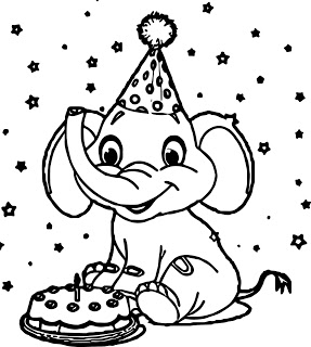 Desenho de Bebê Elefante Fazendo Aniversário para Colorir