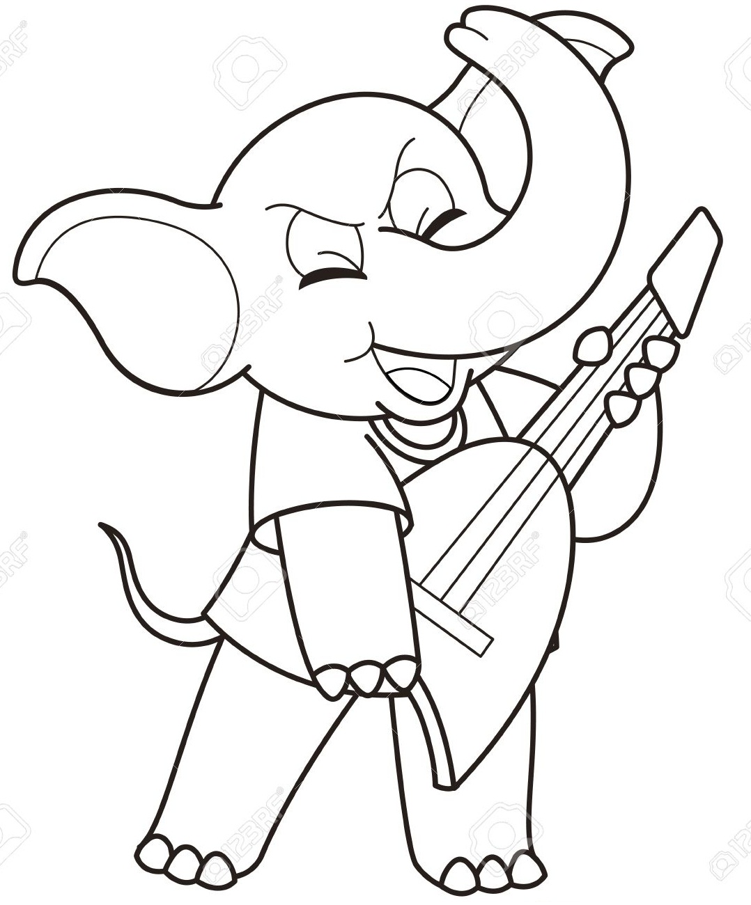 Desenho de Elefante Guitarrista para Pintar Pdf