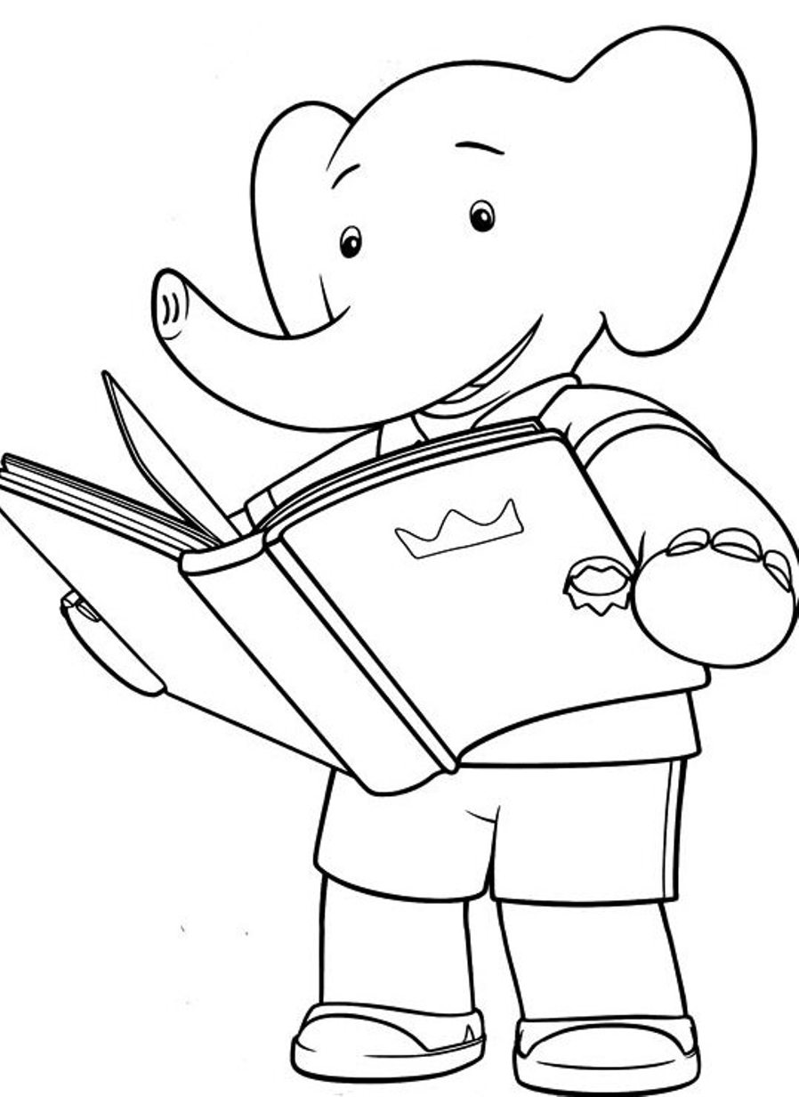 Desenho de Elefante Lendo Livro para Colorir Grátis