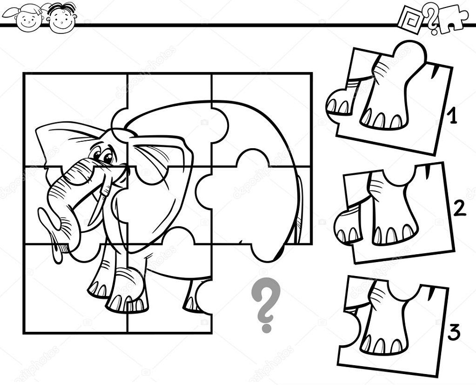 Desenho de Quebrá Cabeça de Elefante para Imprimir e Colorir