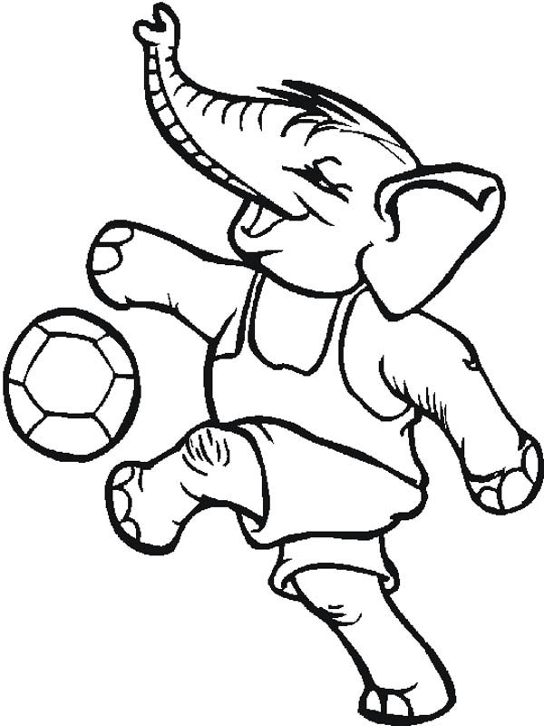 Desenho Pdf de Elefante Jogando Bola para Colorir