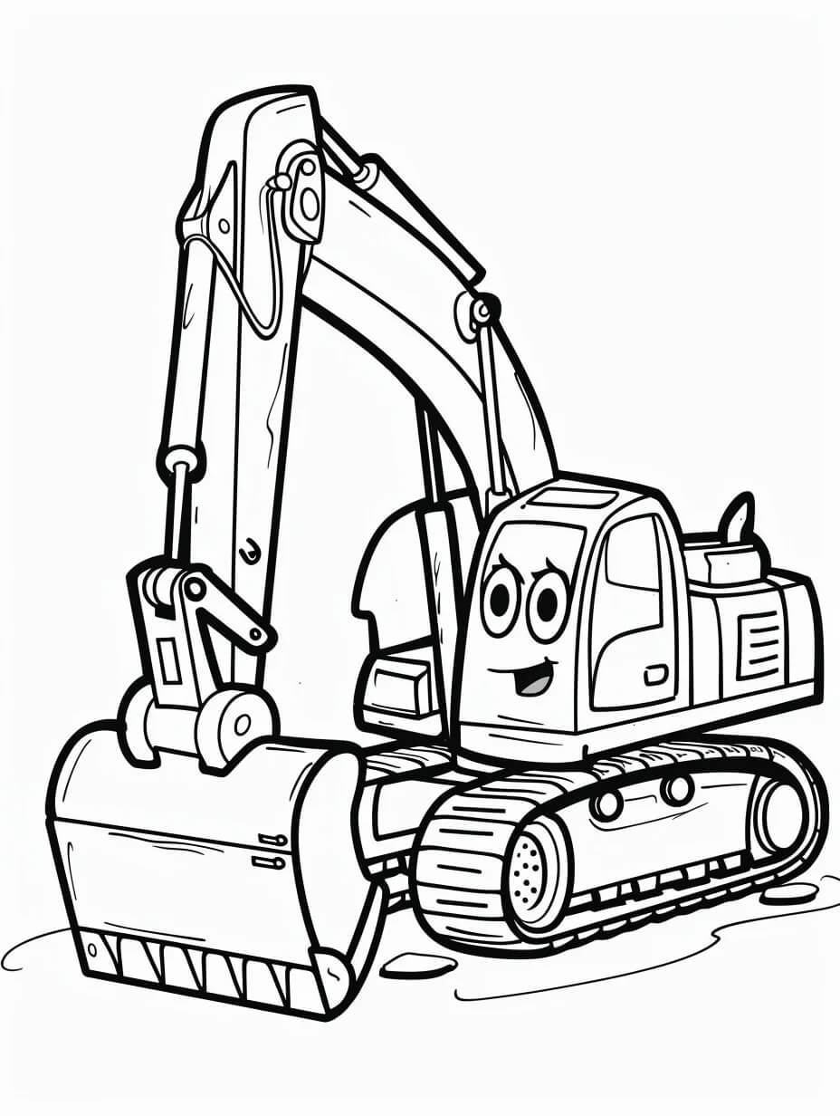 Desenho de Escavadeira Animada para Colorir