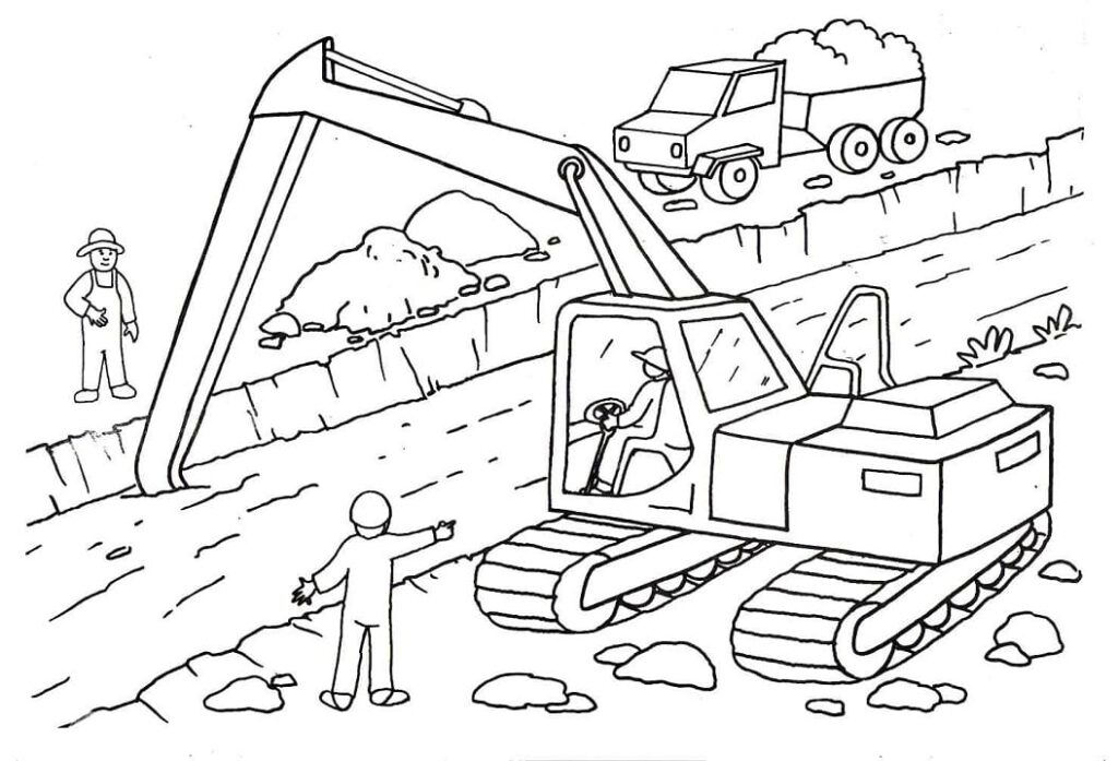 Desenho de Escavadeira para Pintar Giz de Cera