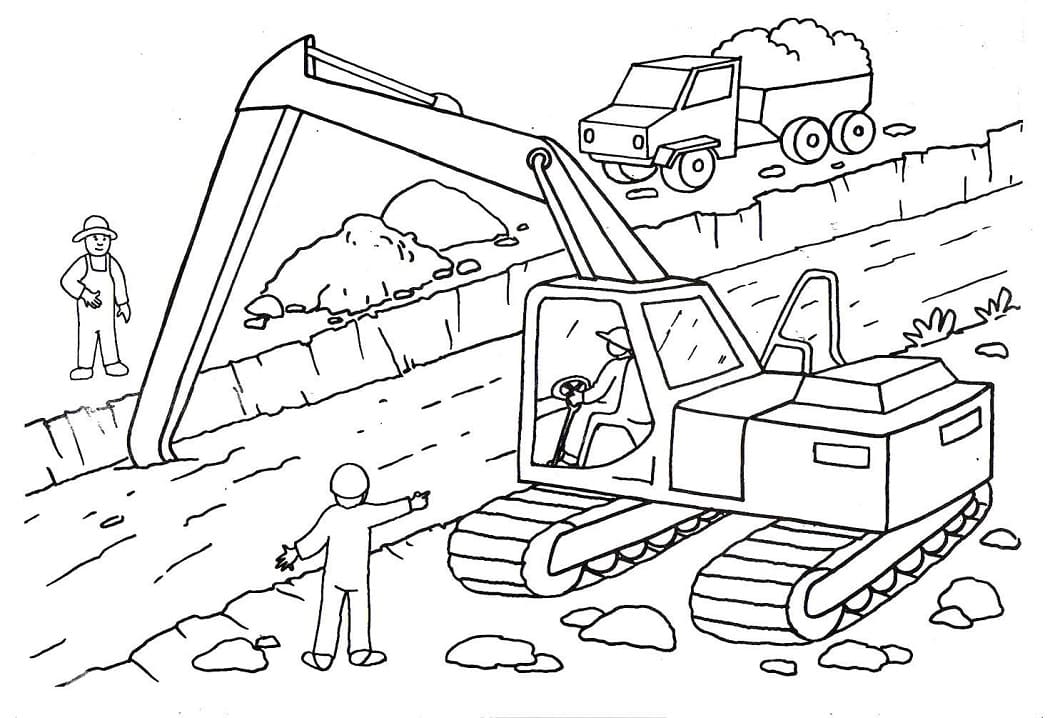 Desenho de Escavadeira para Pintar Giz de Cera