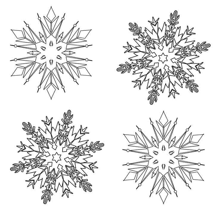 Desenho de Quatro Flocos de Neve para Colorir