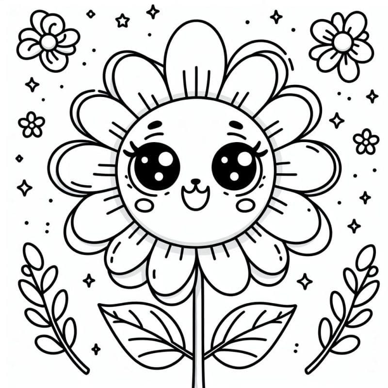 Desenho de Flor Kawaii para Colorir