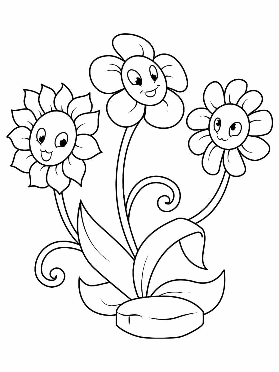 Desenho de Flores Fofas para Colorir
