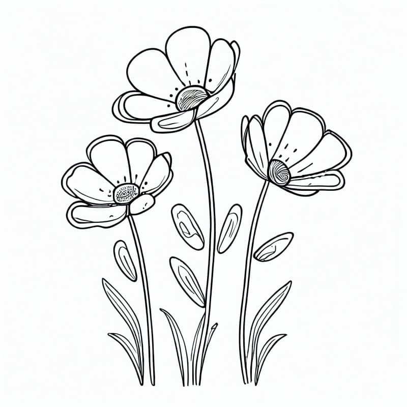 Desenho de Três Flores para Colorir