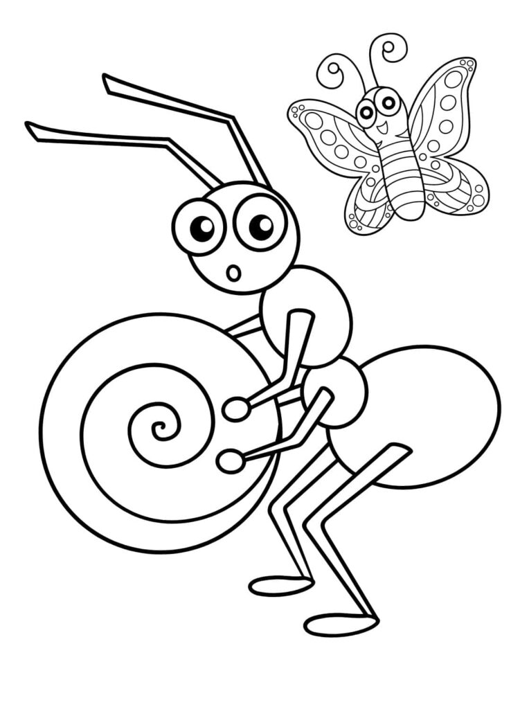 Desenho de Formigá e Borboleta para Colorir