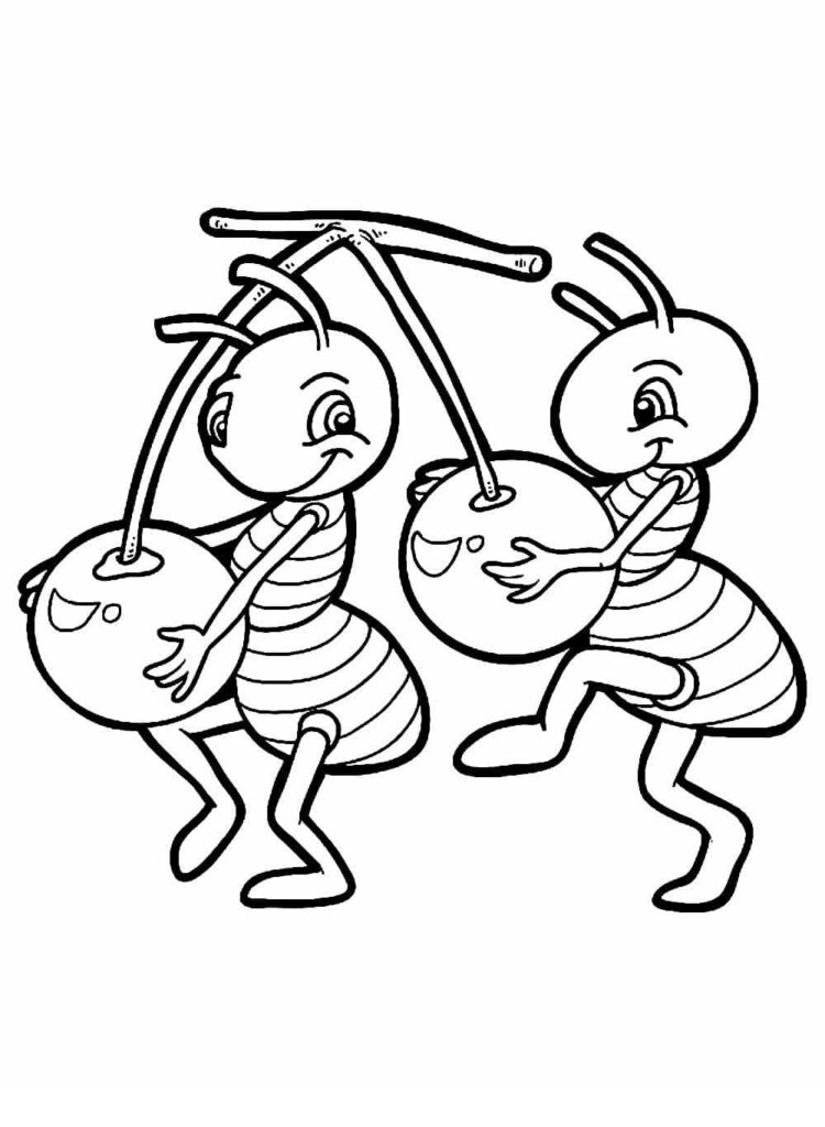 Desenho de Formigas Fofas para Colorir