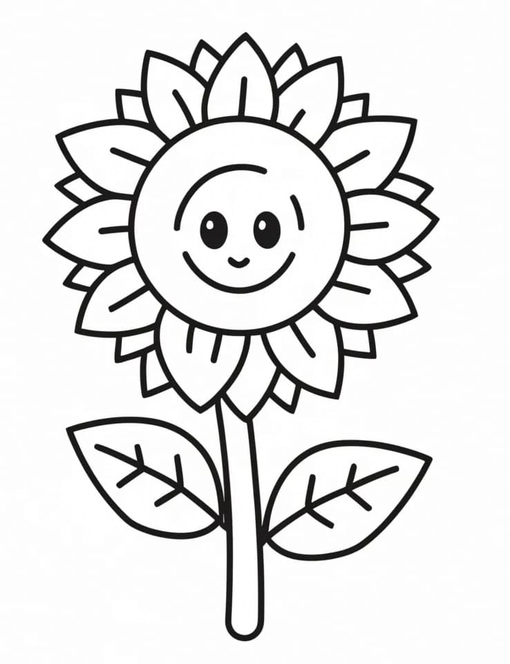 Desenho de Girassol Sorridente para Colorir