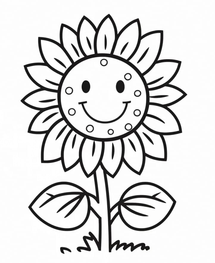 Desenho de um Girassol Feliz para Colorir
