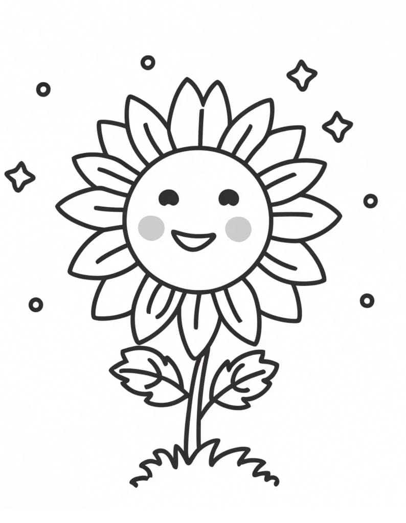 Desenho de um Girassol Fofo para Colorir