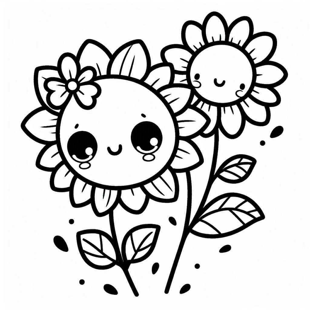 Desenho de um Girassol Muito Fofo para Colorir