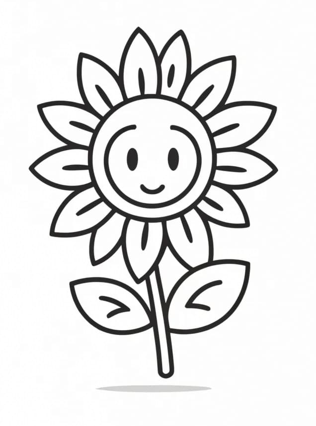 Desenho de um Girassol Sorridente para Colorir
