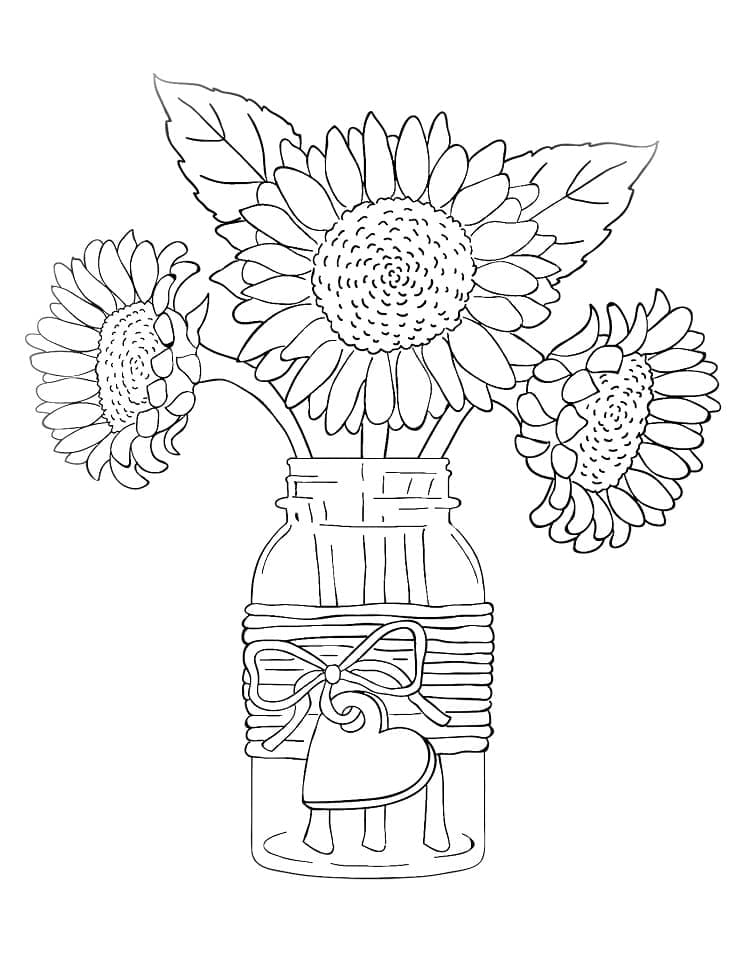 Desenho de Vaso de Girassóis para Colorir